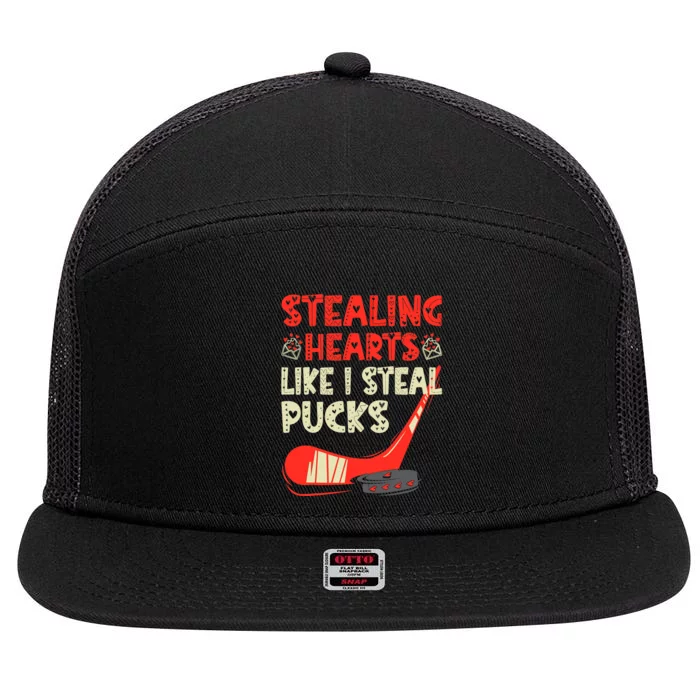 Stealing Heart Like I Steal Pucks Valentines Day Hockey 7 Panel Mesh Trucker Snapback Hat