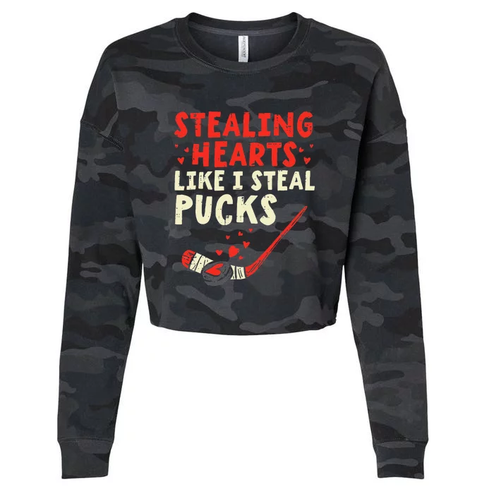 Stealing Heart Like I Steal Pucks Valentines Day Hockey Cropped Pullover Crew