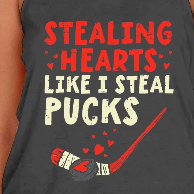 Stealing Heart Like I Steal Pucks Valentines Day Hockey Women's Knotted Racerback Tank