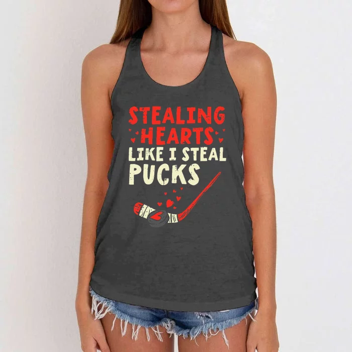 Stealing Heart Like I Steal Pucks Valentines Day Hockey Women's Knotted Racerback Tank