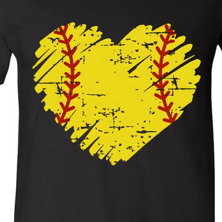 Softball Heart Lover Sporty Sport V-Neck T-Shirt