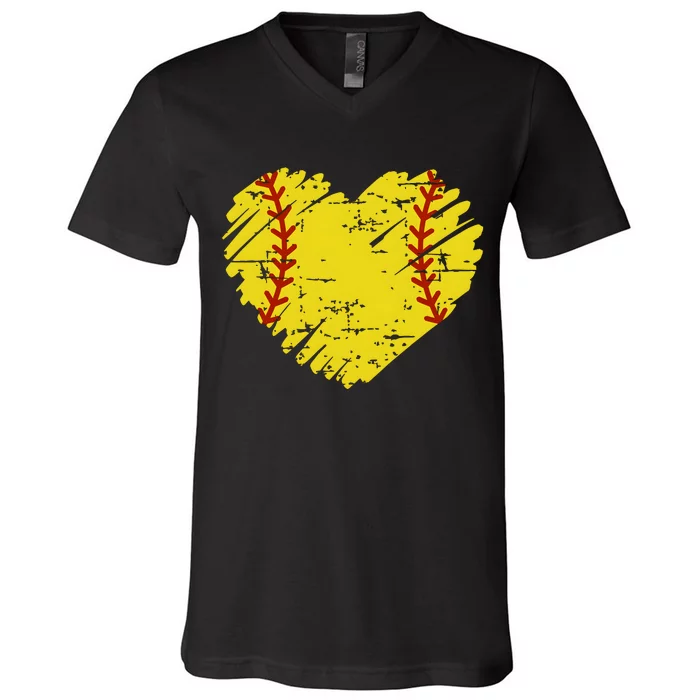 Softball Heart Lover Sporty Sport V-Neck T-Shirt