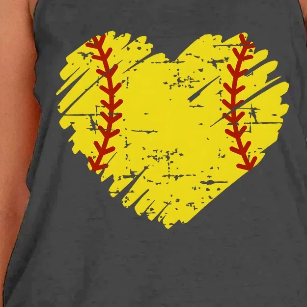 Softball Heart Lover Sporty Sport Women's Knotted Racerback Tank