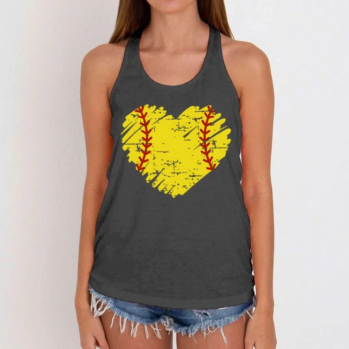 Softball Heart Lover Sporty Sport Women's Knotted Racerback Tank