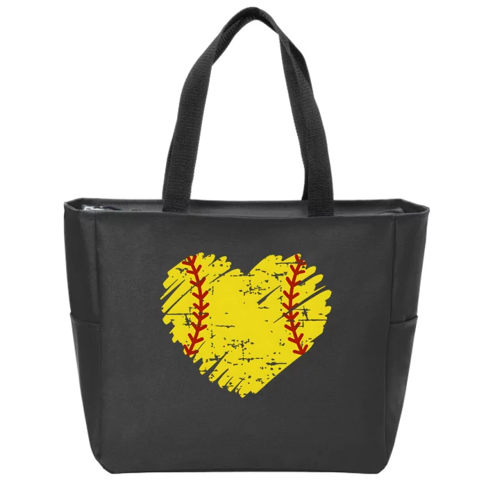 Softball Heart Lover Sporty Sport Zip Tote Bag