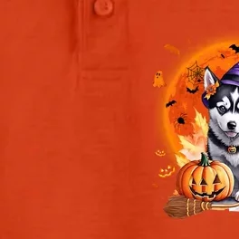 Siberian Husky Lover Costume Witch Pumpkin Broom Halloween Gift Dry Zone Grid Performance Polo