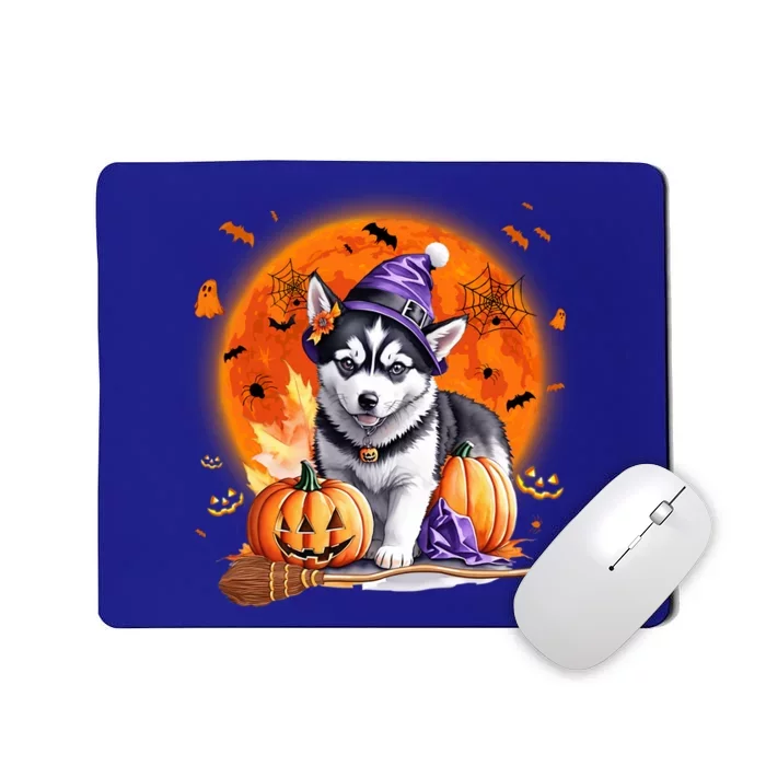 Siberian Husky Lover Costume Witch Pumpkin Broom Halloween Gift Mousepad