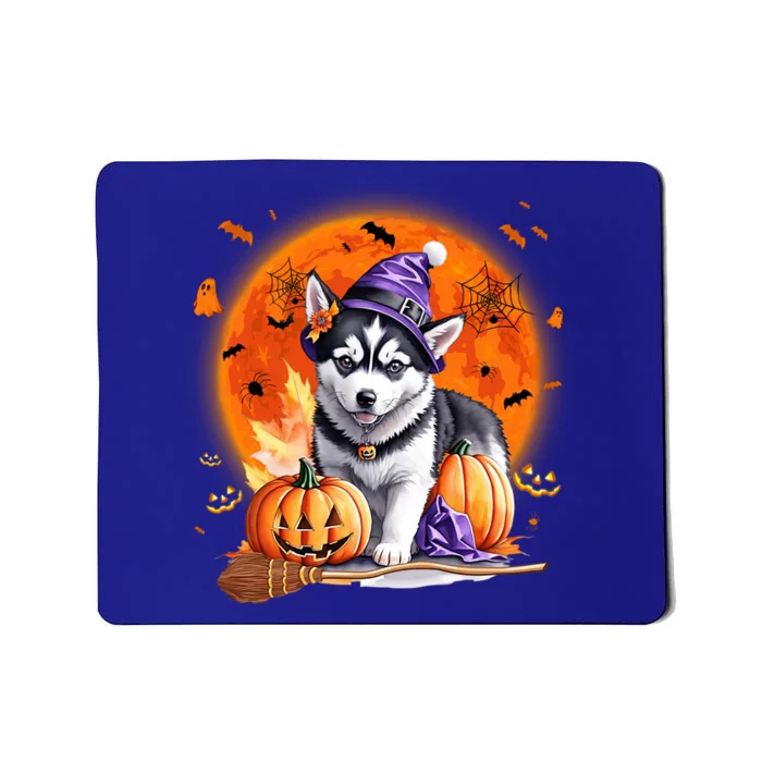 Siberian Husky Lover Costume Witch Pumpkin Broom Halloween Gift Mousepad