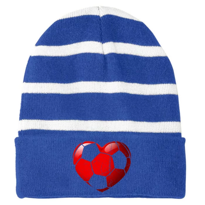 Soccer Heart Love Valentines Day Sport Player Boy Girls Cute Gift Striped Beanie with Solid Band