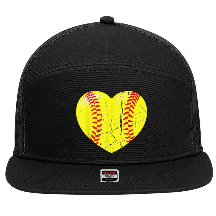 Softball Heart Love Valentines Day Sport Lovers Teenager 7 Panel Mesh Trucker Snapback Hat