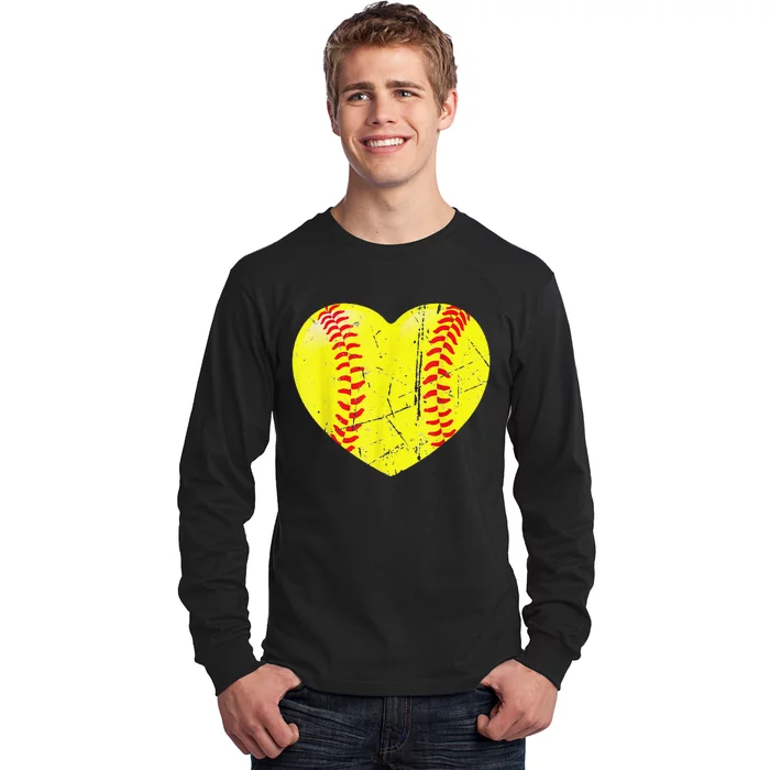 Softball Heart Love Valentines Day Sport Lovers Teenager Long Sleeve Shirt