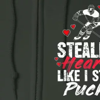 Stealing Heart Like I Steal Pucks Valentines Day Hockey Full Zip Hoodie