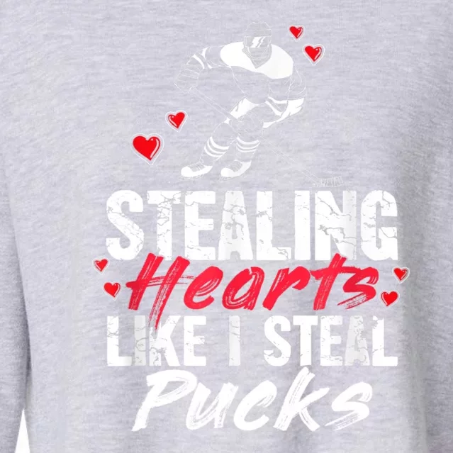 Stealing Heart Like I Steal Pucks Valentines Day Hockey Cropped Pullover Crew