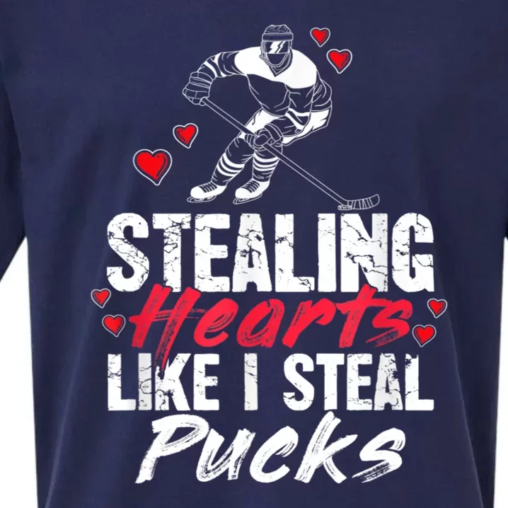 Stealing Heart Like I Steal Pucks Valentines Day Hockey Sueded Cloud Jersey T-Shirt