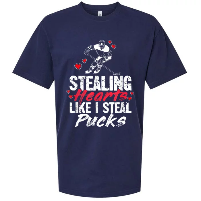 Stealing Heart Like I Steal Pucks Valentines Day Hockey Sueded Cloud Jersey T-Shirt