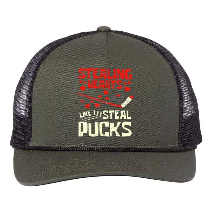 Stealing Heart Like I Steal Pucks Valentines Day Hockey Retro Rope Trucker Hat Cap