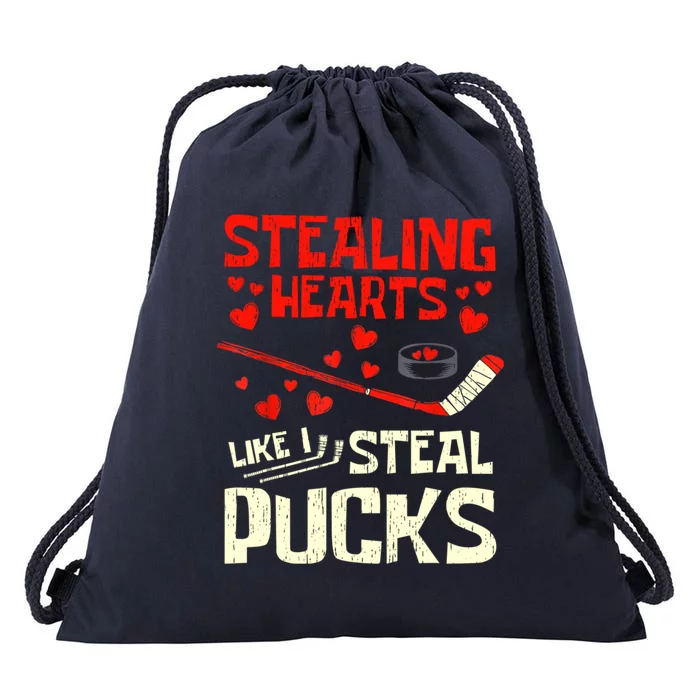 Stealing Heart Like I Steal Pucks Valentines Day Hockey Drawstring Bag