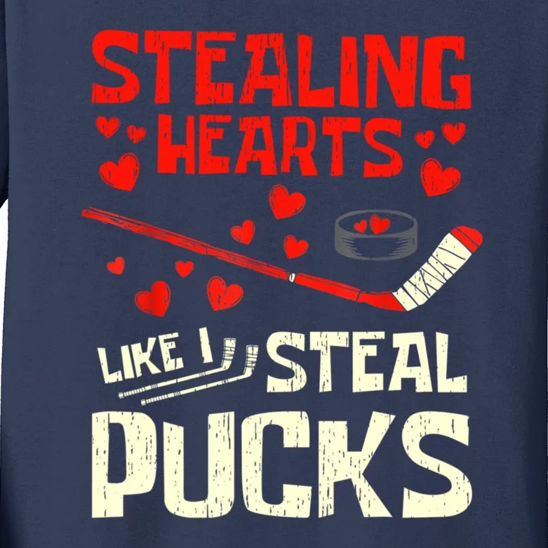 Stealing Heart Like I Steal Pucks Valentines Day Hockey Kids Long Sleeve Shirt