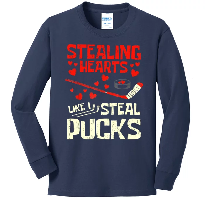 Stealing Heart Like I Steal Pucks Valentines Day Hockey Kids Long Sleeve Shirt