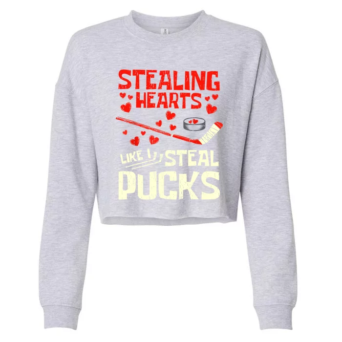 Stealing Heart Like I Steal Pucks Valentines Day Hockey Cropped Pullover Crew