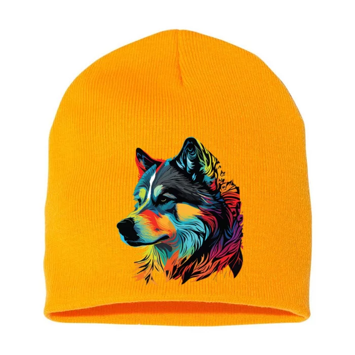 Siberian Husky Lovers Pop Art Huskie Design Siberian Husky Short Acrylic Beanie