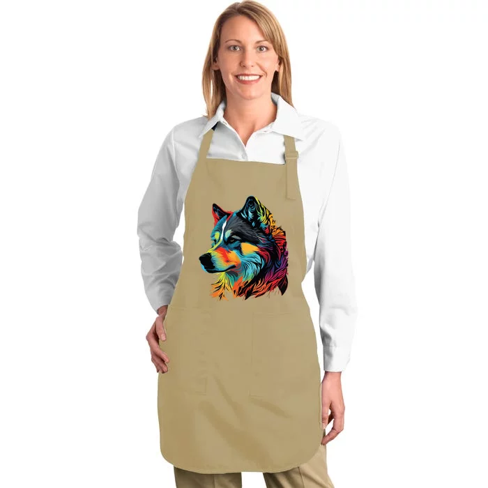 Siberian Husky Lovers Pop Art Huskie Design Siberian Husky Full-Length Apron With Pocket