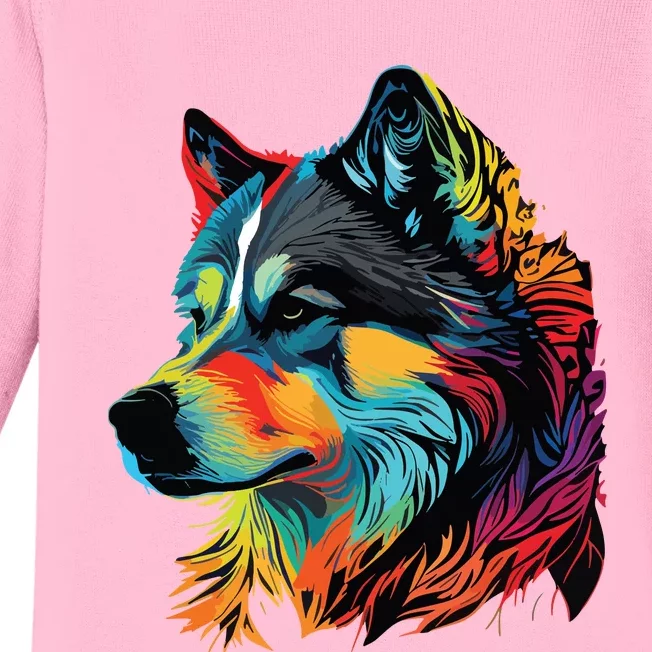 Siberian Husky Lovers Pop Art Huskie Design Siberian Husky Baby Long Sleeve Bodysuit