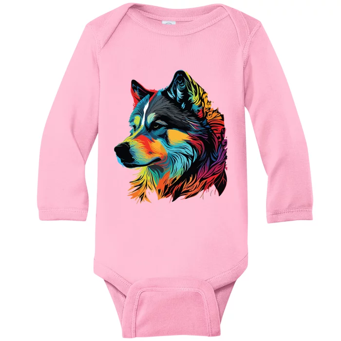 Siberian Husky Lovers Pop Art Huskie Design Siberian Husky Baby Long Sleeve Bodysuit