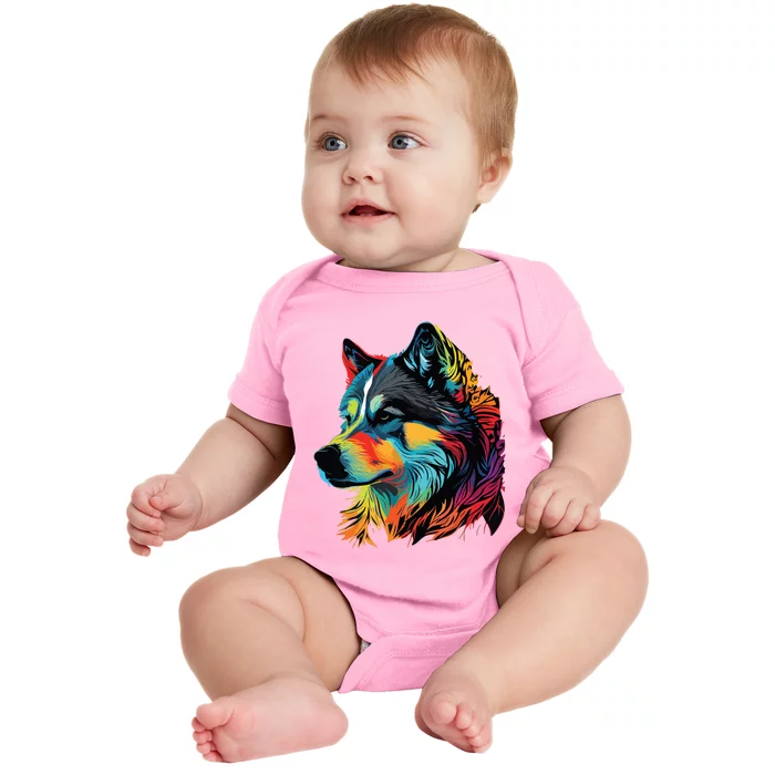 Siberian Husky Lovers Pop Art Huskie Design Siberian Husky Baby Bodysuit