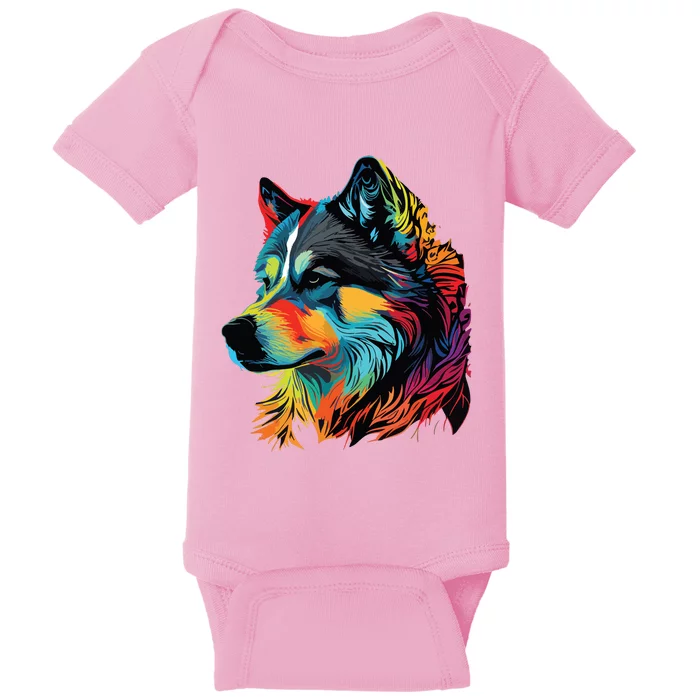 Siberian Husky Lovers Pop Art Huskie Design Siberian Husky Baby Bodysuit