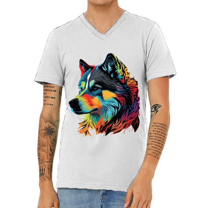 Siberian Husky Lovers Pop Art Huskie Design Siberian Husky V-Neck T-Shirt