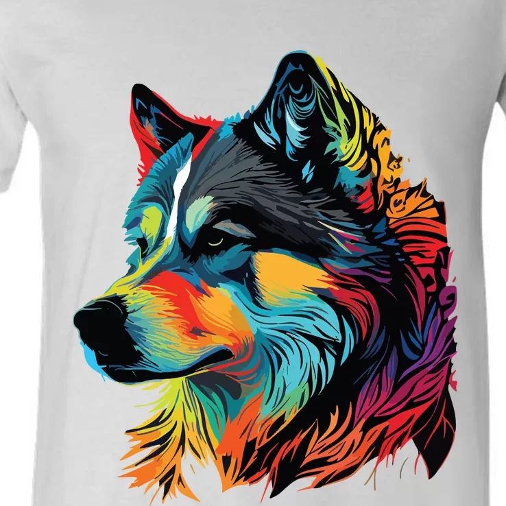 Siberian Husky Lovers Pop Art Huskie Design Siberian Husky V-Neck T-Shirt