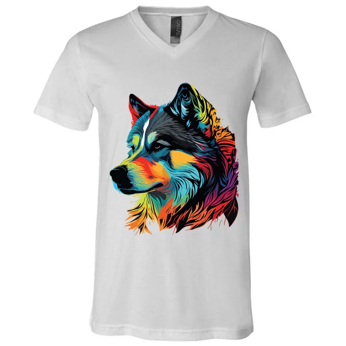 Siberian Husky Lovers Pop Art Huskie Design Siberian Husky V-Neck T-Shirt