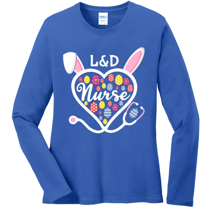 Stethoscope Heart L And D Nurse Easter Bunny Labor And Delivery Gift Ladies Long Sleeve Shirt