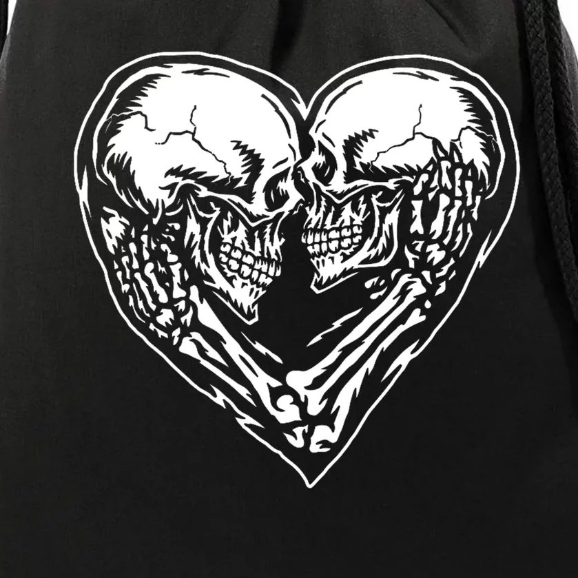 Skull Heart Love Drawstring Bag