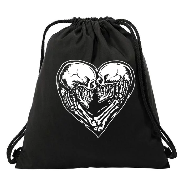 Skull Heart Love Drawstring Bag