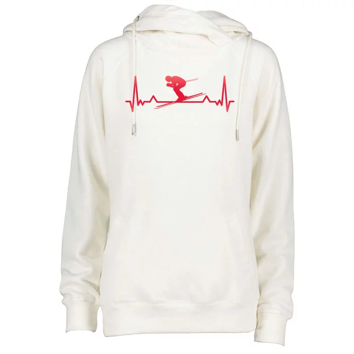 Skiing Heartbeat Line Funny Cute Gift Womens Funnel Neck Pullover Hood