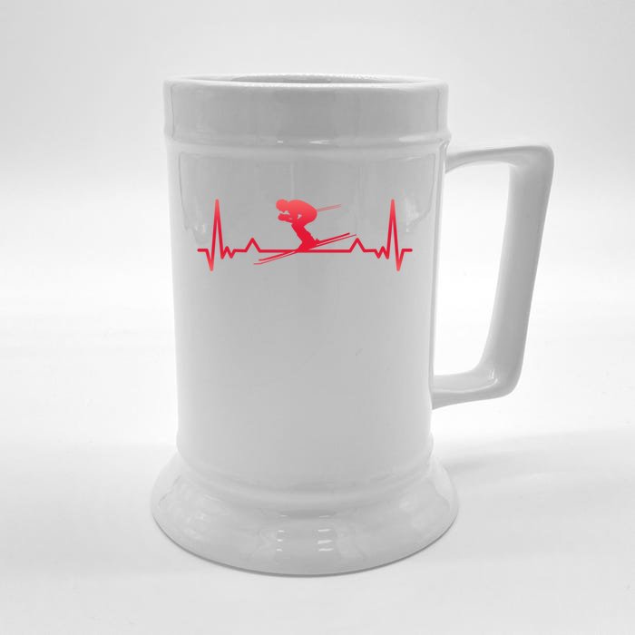 Skiing Heartbeat Line Funny Cute Gift Front & Back Beer Stein