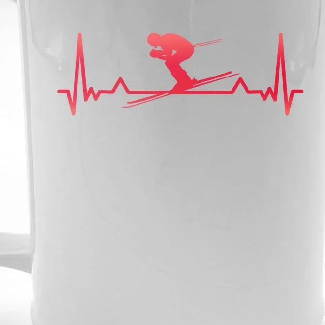 Skiing Heartbeat Line Funny Cute Gift Front & Back Beer Stein