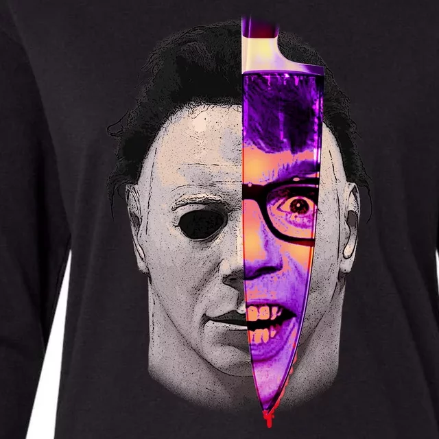 Scary Halloween Mask And Knife Womens Cotton Relaxed Long Sleeve T-Shirt