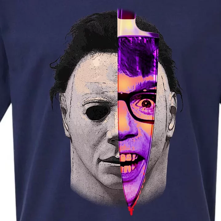 Scary Halloween Mask And Knife Sueded Cloud Jersey T-Shirt