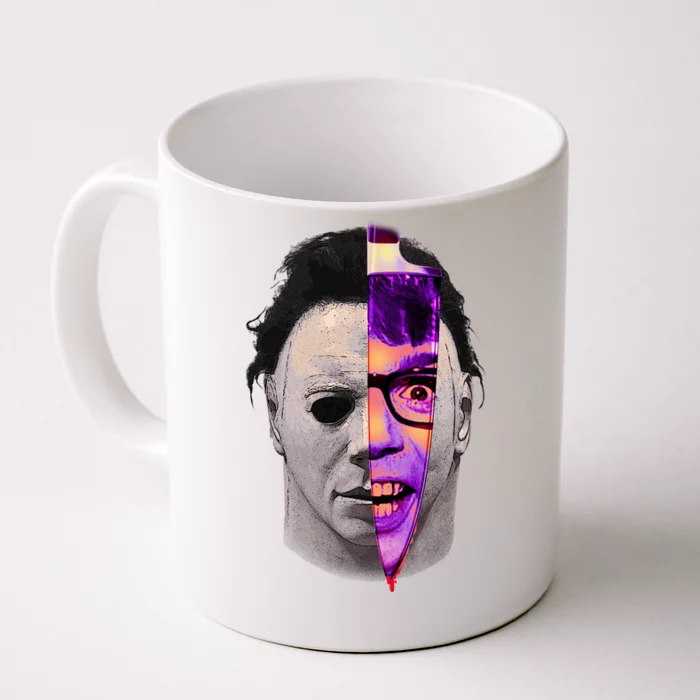 Scary Halloween Mask And Knife Front & Back Coffee Mug