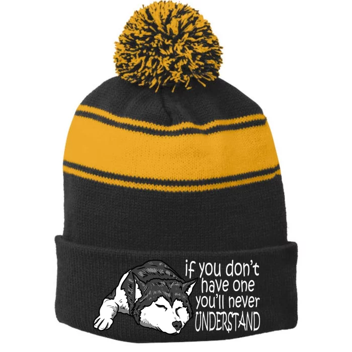 Siberian Husky Mom And Dad Gift Men Women Gift Stripe Pom Pom Beanie