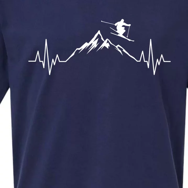 Ski Heartbeat Mountains Skiing Ecg Skiing Pulse Gift Sueded Cloud Jersey T-Shirt