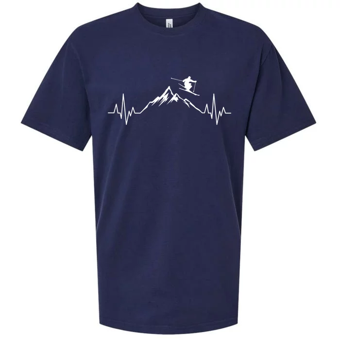 Ski Heartbeat Mountains Skiing Ecg Skiing Pulse Gift Sueded Cloud Jersey T-Shirt