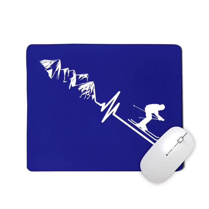 Skier Heartbeat Mountains Skiing Pulse Gift Mousepad