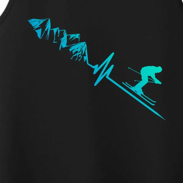 Skier Heartbeat Mountains Skiing Pulse Gift Performance Tank