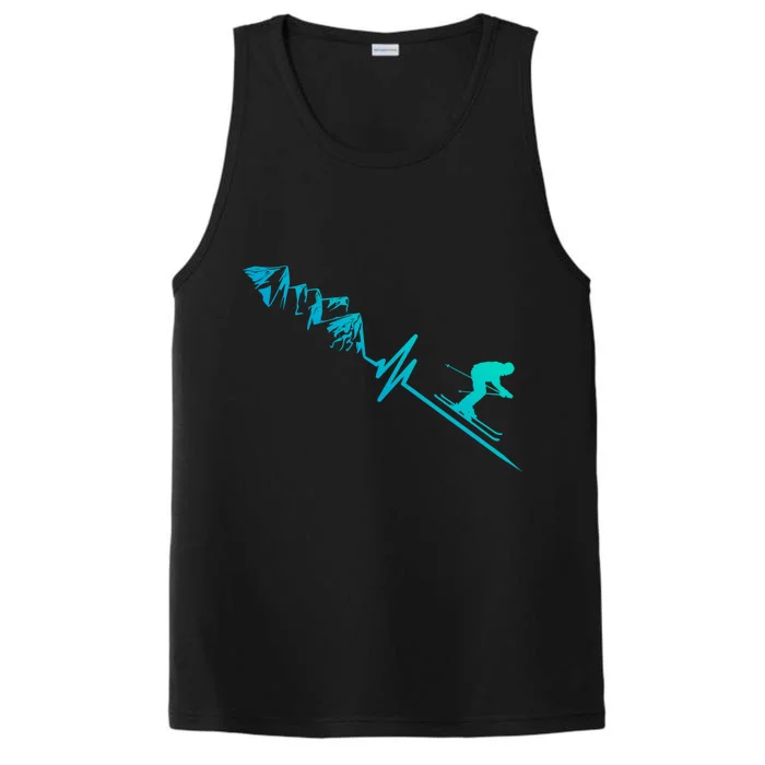 Skier Heartbeat Mountains Skiing Pulse Gift Performance Tank