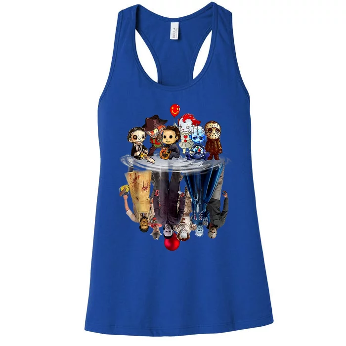 Scary Horror Movies Chibi Character Water Reflection Women's Racerback Tank