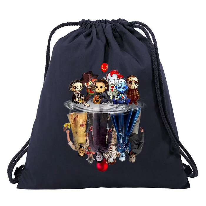 Scary Horror Movies Chibi Character Water Reflection Drawstring Bag